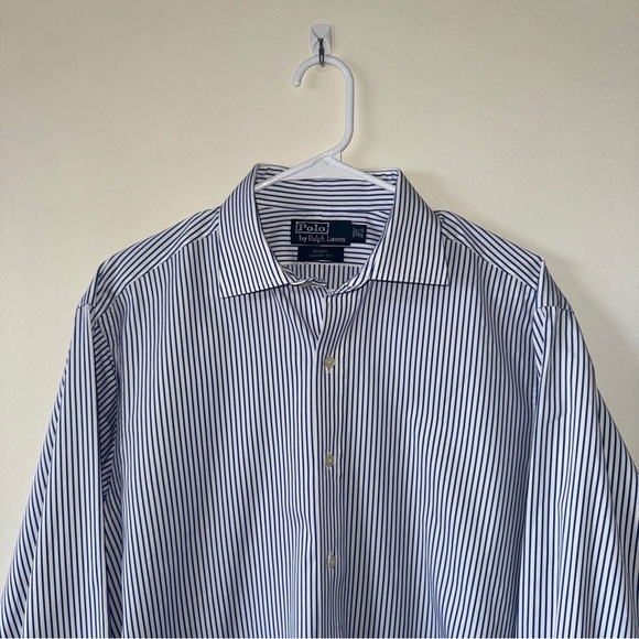 Polo Ralph Lauren Regent Dress Shirt Mens 16.5 32/33 Blue Striped Button Down - Picture 2 of 5